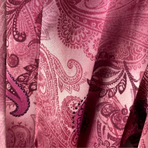 Delicates Casual Paisley Long Sleeve Open Front Tie Waist Kimono Robe Small Pink - Picture 7 of 10